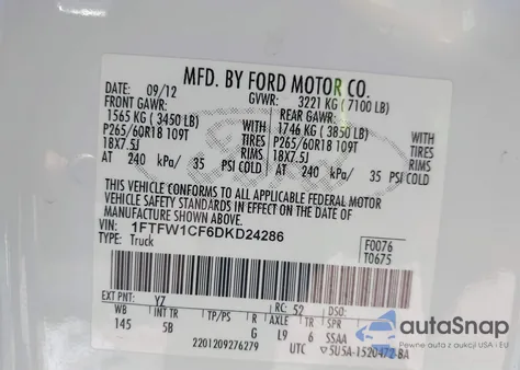 2013 Ford F-150 Fx2 z USA, uszkodzony, nr VIN 1FTFW1CF6DKD24286